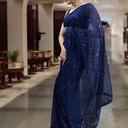 Blissta Checked Sequinned Georgette Designer Saree image 2