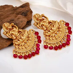 LUCKY JEWELLERY Gold-Plated Artificial Beaded Contemporary Shaped Drop Earrings-image-26