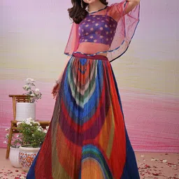 SAPTRANGI Printed Beads And Stones Ready To Wear Lehenga With Blouse-picture-22