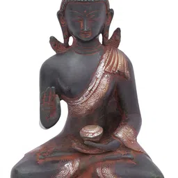Exotic India Black & Silver-Toned Buddha in Vitark Mudra Idol Showpiece-image-67