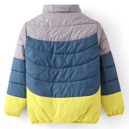 Babyhug Full Sleeves Front Open Padded Hooded Jacket with Detachable Hood Colour Block Design & Patch Detailing - Multicolour image 3