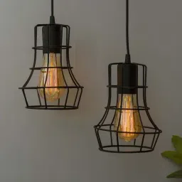 Homesake E27 Edison Vintage Black Metal Crown Hanging Lights - Set of 2 (Bulb not included)-image-91