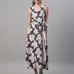 Jainish Black Printed A-Line Dress-image-55