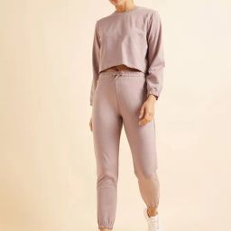 Sweet Dreams Pink Cotton Crop T-Shirt With Joggers-image-66