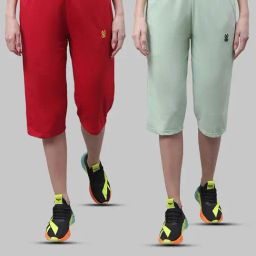 Vimal Jonney Red & Light Green Mid Rise Capris - Pack of 2-image-2