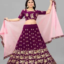 APNISHA Purple Embroidered Semi Stitched Lehenga Choli Set With Dupatta-image-31