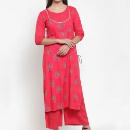 Indibelle Fuchsia Floral Print Straight Kurta-22