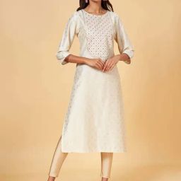 Rangmanch by Pantaloons Off-White Embroidered Straight Kurta-image-4