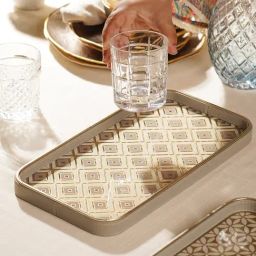 Pure Home and Living Beige MDF Printed Rectangle Platter-17