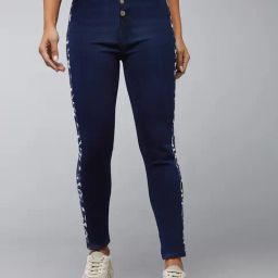 DOLCE CRUDO Dark Blue Denim Skinny Fit High Rise Jeans-picture-3