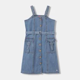 Blue Giraffe Kids Blue Cotton Washed Dress-image-77