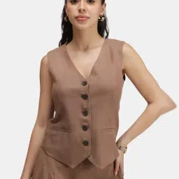 VIRGIO Brown Regular Fit Solid Waistcoat-picture-23