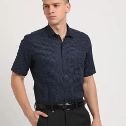 Turtle Navy Blue Cotton Regular Fit Printed Shirt-picture-6