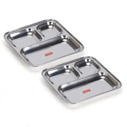 Sumeet Silver Stainless Steel Serving Plate - Set of 2-23