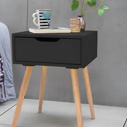BELIEF WOOD Black & Beige Wooden Square Bedside Table-picture-34
