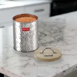 HAZEL Silver Stainless Steel Storage Jar with Wooden Lid (1400 ml) - Set of 1-11