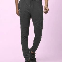 Ajile By Pantaloons Charcoal Melange Cotton Slim Fit Printed Joggers-image-52