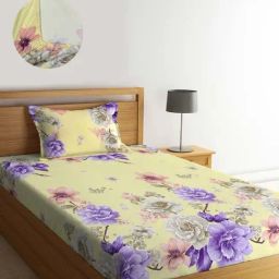 Klotthe Yellow Cotton Blend 300 TC Single Elastic Bedsheet With 1 Pillow Cover-48