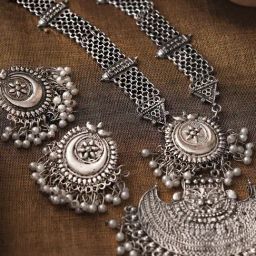 Teejh Siyona Antique Silver Polish Necklace & Earrings Set-image-17