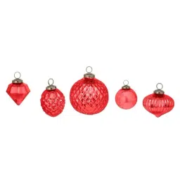 Home4U Red Glass 7.5 cm Sparkling Snow Christmas Ornaments - Set of 5-image-10