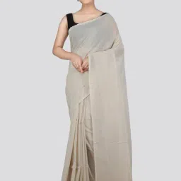 Pinkloom Beige Cotton Woven Saree With Unstitched Blouse-picture-5