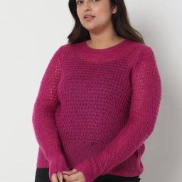 Vero Moda Curve Pink Self Design Sweater-image-61