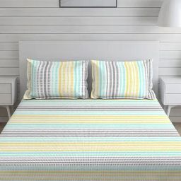 Layers Duracount Stripes Multicolor 225 TC Cotton Queen Bed Sheet with 2 Pillow Covers-image-4