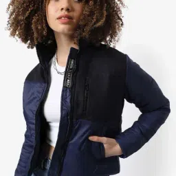 Campus Sutra Navy Color-Block Padded Jacket-image-74
