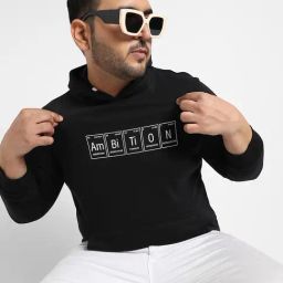 Instafab Plus Black Cotton Regular fit Printed Plus Size Hooded Sweatshirt-image-92