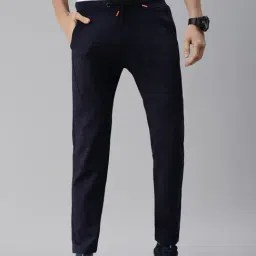 SHOWOFF Navy Cotton Straight Fit Trackpants-image-77