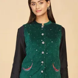 Fabindia Green Embellished Jacket-image-26