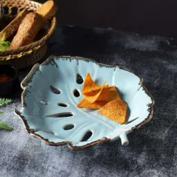 Aapno Rajasthan Blue Ceramic Leaf-Shaped Platter-37