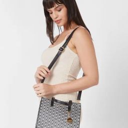 Caprese Callie Black Faux Leather Printed Handbag-image-53