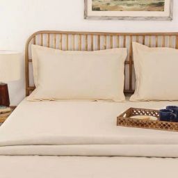 House This Sesame Off-White Cotton 600 TC Double Size Bedsheet With Pillow Covers-image-36
