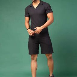 Rigo Black Slim Fit Textured T-Shirt & Shorts Set-image-33