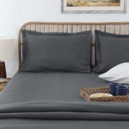 House This Pepper Grey Cotton 600 TC Double Size Bedsheet With Pillow Covers-image-77