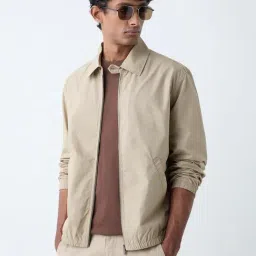 WES Casuals by Westside Taupe Solid Relaxed-Fit Cotton Jacket-picture-9