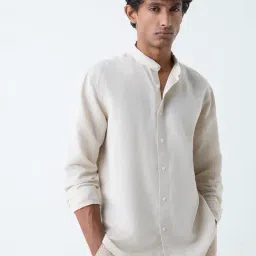 Ascot by Westside Beige Solid Relaxed-Fit Linen-Blend Shirt-picture-14