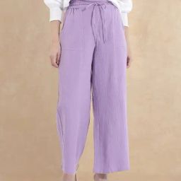 RAREISM Purple Cotton Blend Solid Trousers-image-82