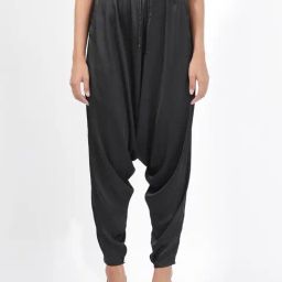 RAREISM Black Polyester Solid Trousers-image-70