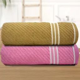 Myntra Elegant Homes Yellow & Pink 2 Pieces Cotton 400 GSM Bath Towel-image-99