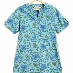 Campana Girls Blue Cotton Floral Anarkali Kurti-image-42