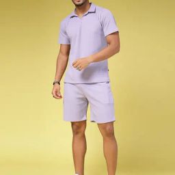 Rigo Light Purple Slim Fit Textured T-Shirt & Shorts Set-image-41