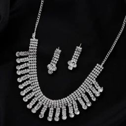 VOJ Silver Plated CZ Stone Studded Necklace & Earring Set-image-74