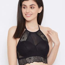 Clovia Black Lace Work Bralette Bra-image-42