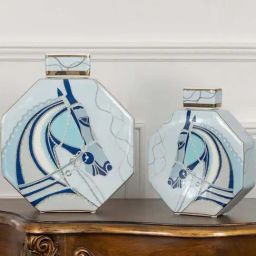 Whispering Homes Blue Marwari Decorative Ceramic Temple & Ginger Jar - Large-image-64