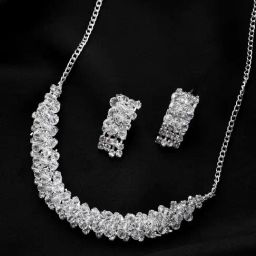 VOJ Silver Plated Stone Studded Necklace & Earring Set-image-38