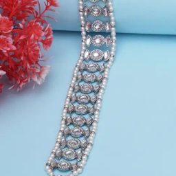 Karatcart Oxidized Silver Pearl Ball Studded Enamelled Kundan Hair Band for Women-image-41