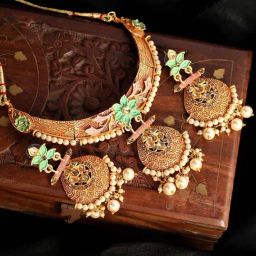 Anikas Creation Traditional Gold Plated Enamelled Stone Studded Designer Necklace-image-45