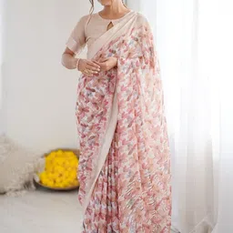 V3 FASHION STUDIO Floral Pure Georgette Jamdani Saree-picture-1